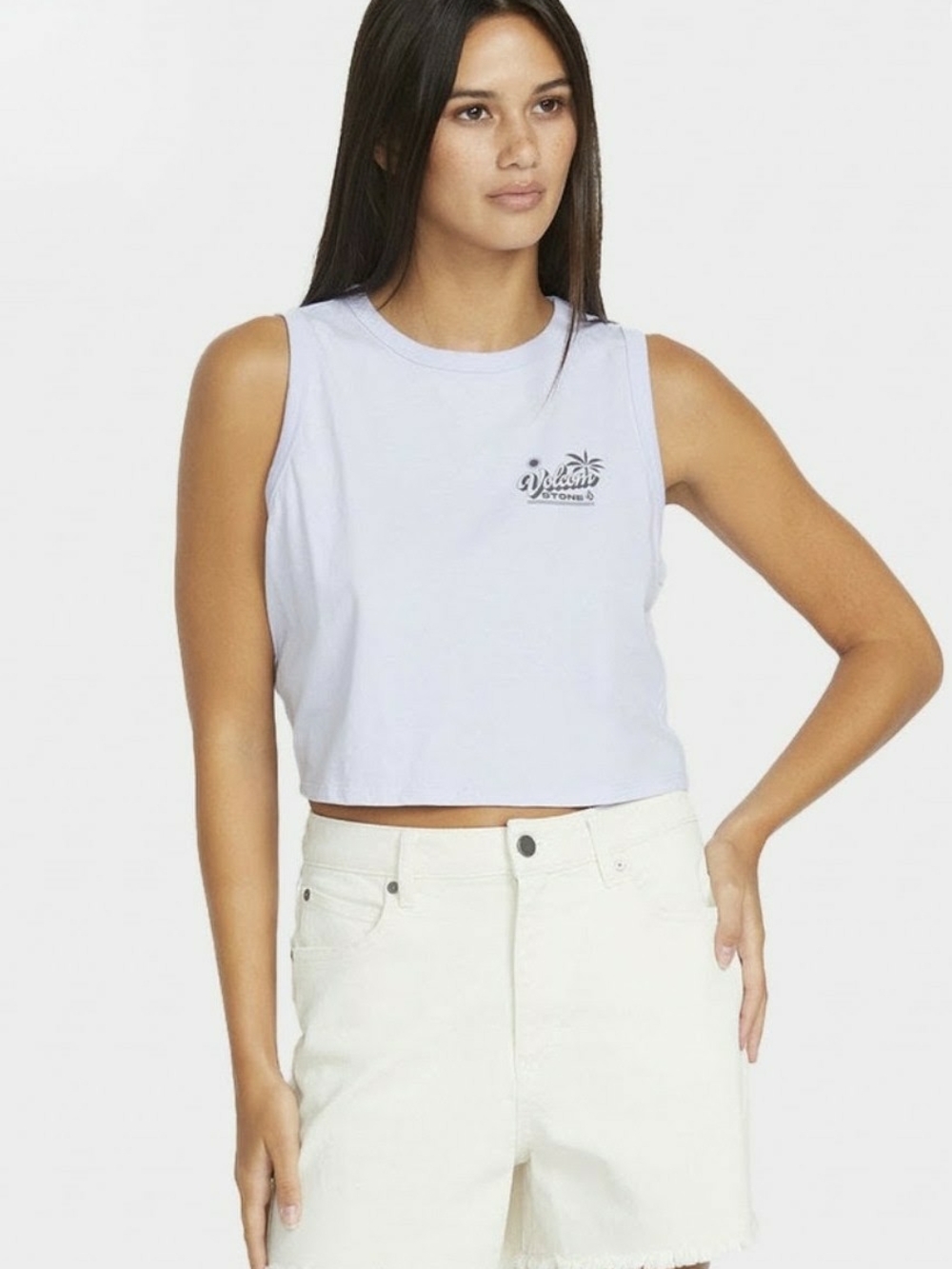 Volcom Women's Lavender Cropped Relaxed Fit Tank Top Size L